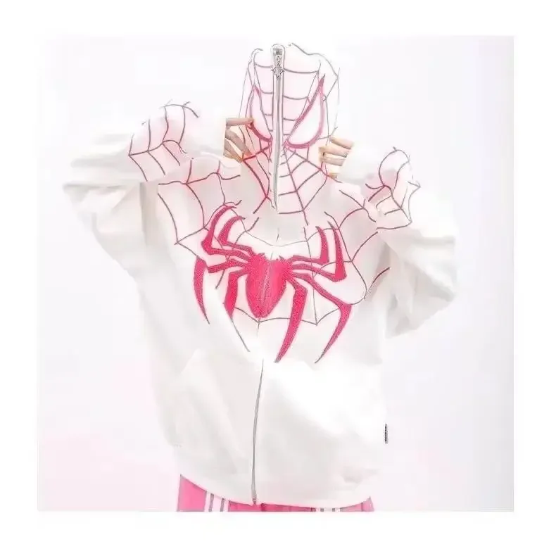 thumbnail image 1 of Sudadera con capucha de araña flocada para hombre y mujer, abrigo de estilo gótico con cremallera completa, sudadera y2k, Hip Hop, primavera y otoño, nuevo, 1 of 3