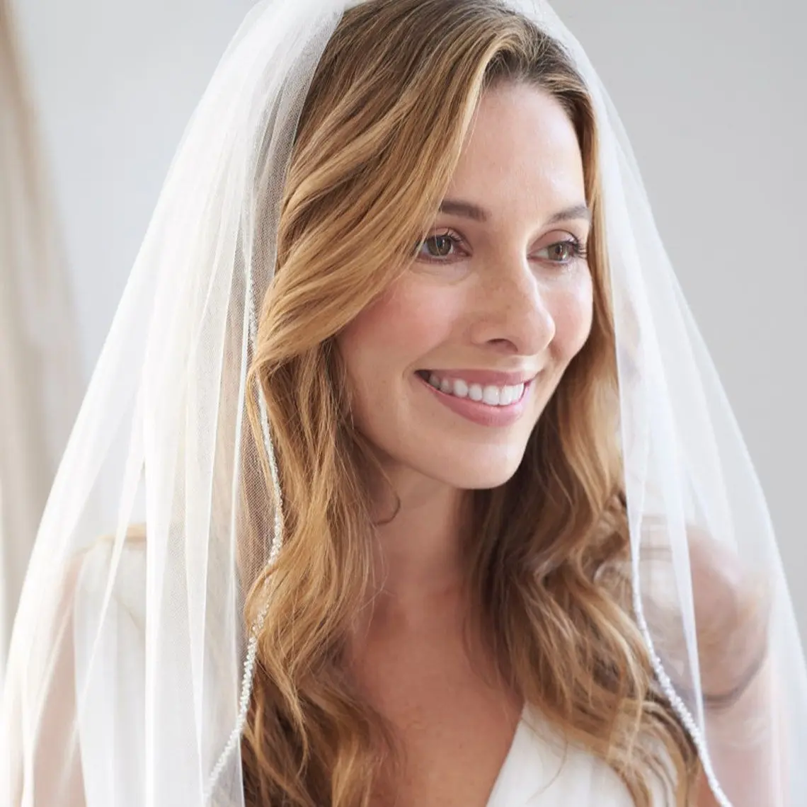 Bridal Veils Wedding Crystal Organza Beaded Short Soft Italian Tulle Veil Bohemian Chic bridal veil