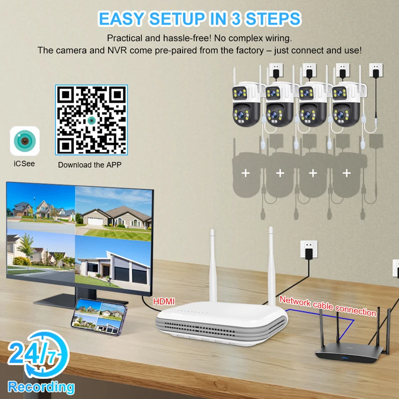 Smar 가정용 보안 시스템 6MP H.265 IP66 방수 실외 카메라 무선 NVR 감시 카메라 세트