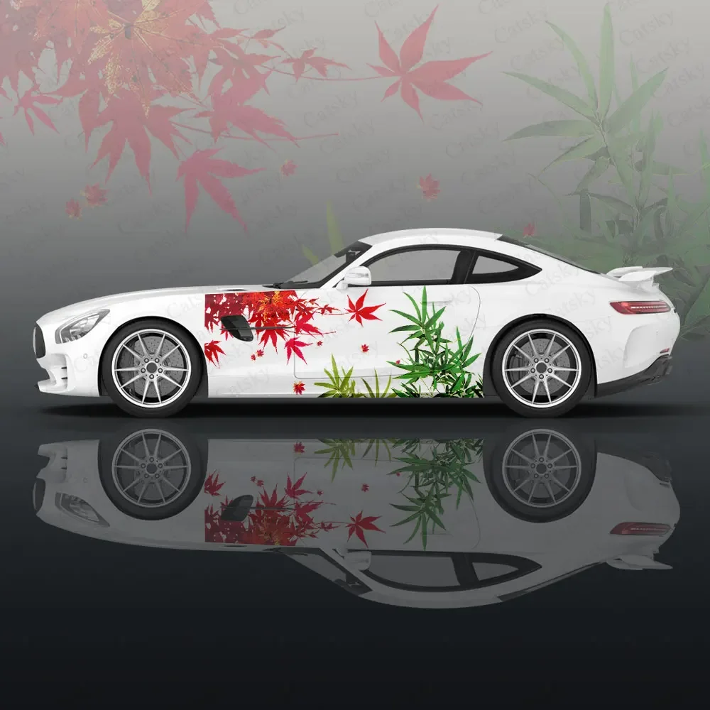 

Bamboo and Maple Leaves Design Car Body Stickers Itasha Vinyl car Side Decal Sticker Auto Body Sticker automobile Decor Stickers