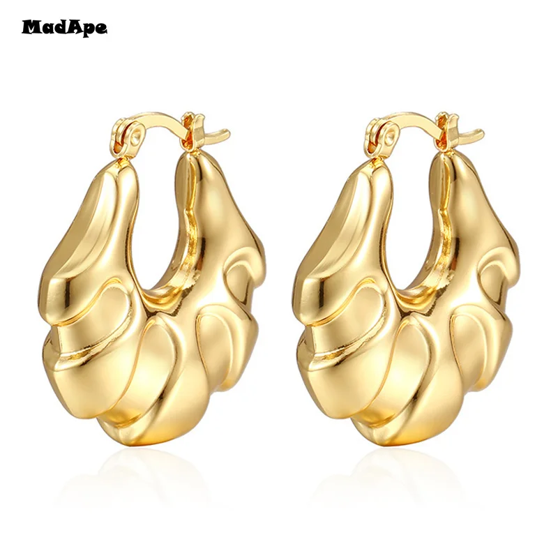 

Minimalist Metal Hoop Earrings for Women, Gold Color Stainless Steel Chic Lady Girl Circle Earrings, Vintage Party Jewelry