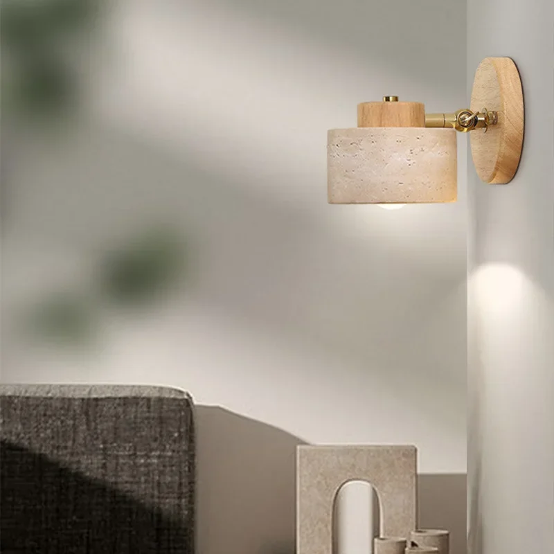 Yellow Cave Stone Japanese Style Wabi Sabi Bedside Wall Lamp Rotatable Image 2