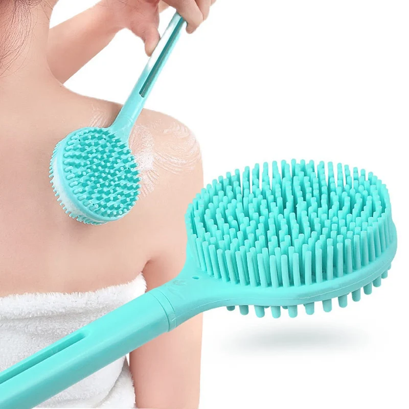 

Double-Sided Long Handle Bath Washing Brush Silicone Bathing Massage Back Body Exfoliating Bathroom Shower Accessories