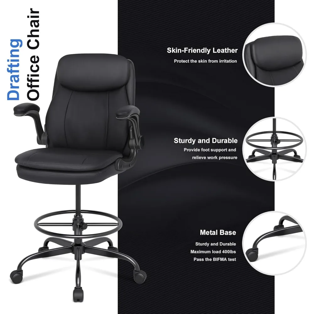 Tall Office Chair, Drafting Chair for Standing Desk, High Desk Chair with Adjustable Height and Flip-up Arm 4
