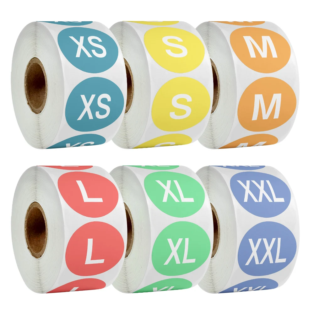

500Pcs/Roll Colorful 2.5cm Size Label Sticker Adhesive Tags Stickers for Clothes Dress Habiliment Size Labels