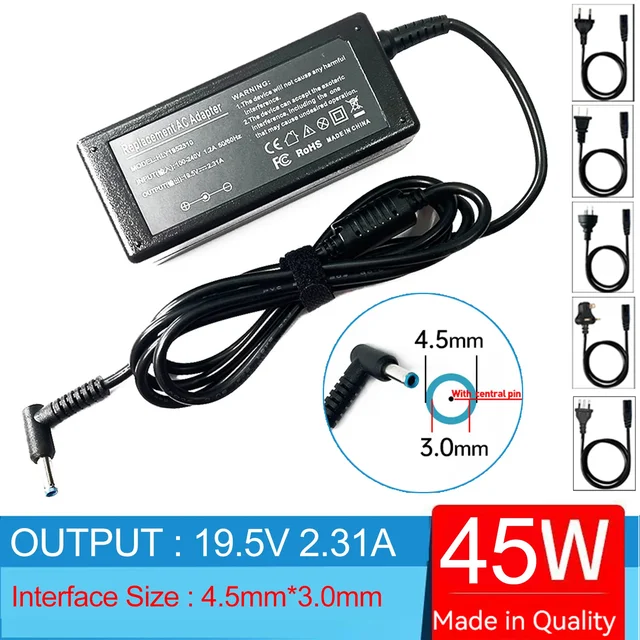 HP、19.5v、2.31a、45w、hp 14-m、14-s、14s-dk、14s-dq、14-dy、14-fq 