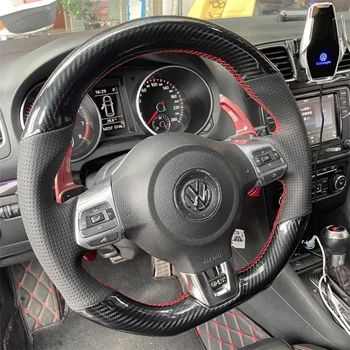 DIY Car Steering Wheel Cover Carbon Fiber Leather For Volkswagen Golf 6 GTI MK6 VW Polo GTI Scirocco R Passat CC R-Line 2010