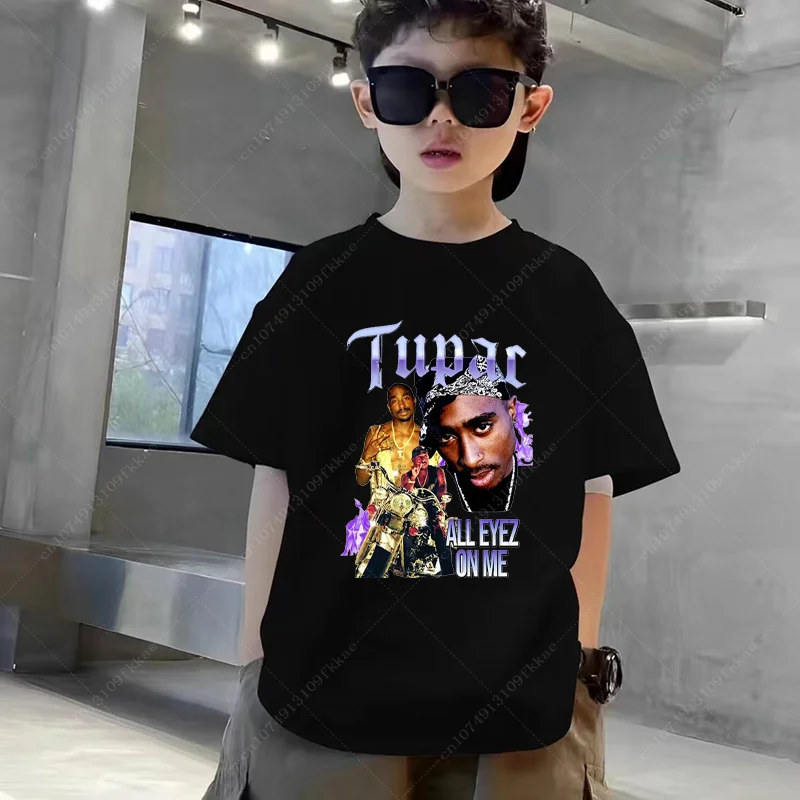 Tupac 2pac Rapper Thug Life Hip Hop Fashion Kids T-shirt Baby Boys Girls Clothes Summer Children Cotton Short Sleeve T Shirt Top 2