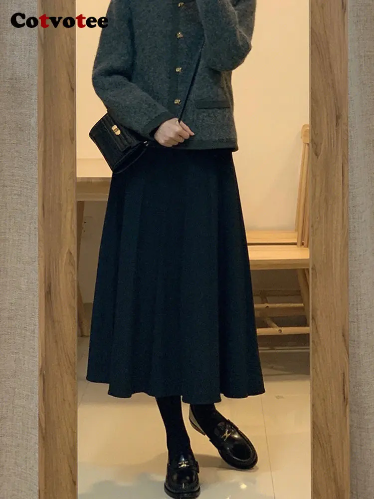 Yitimuceng Pleated Skirt for Women 2022 Fashion High Waist Long Skirt Vintage Elegant Casual Solid Folds A Line Skir