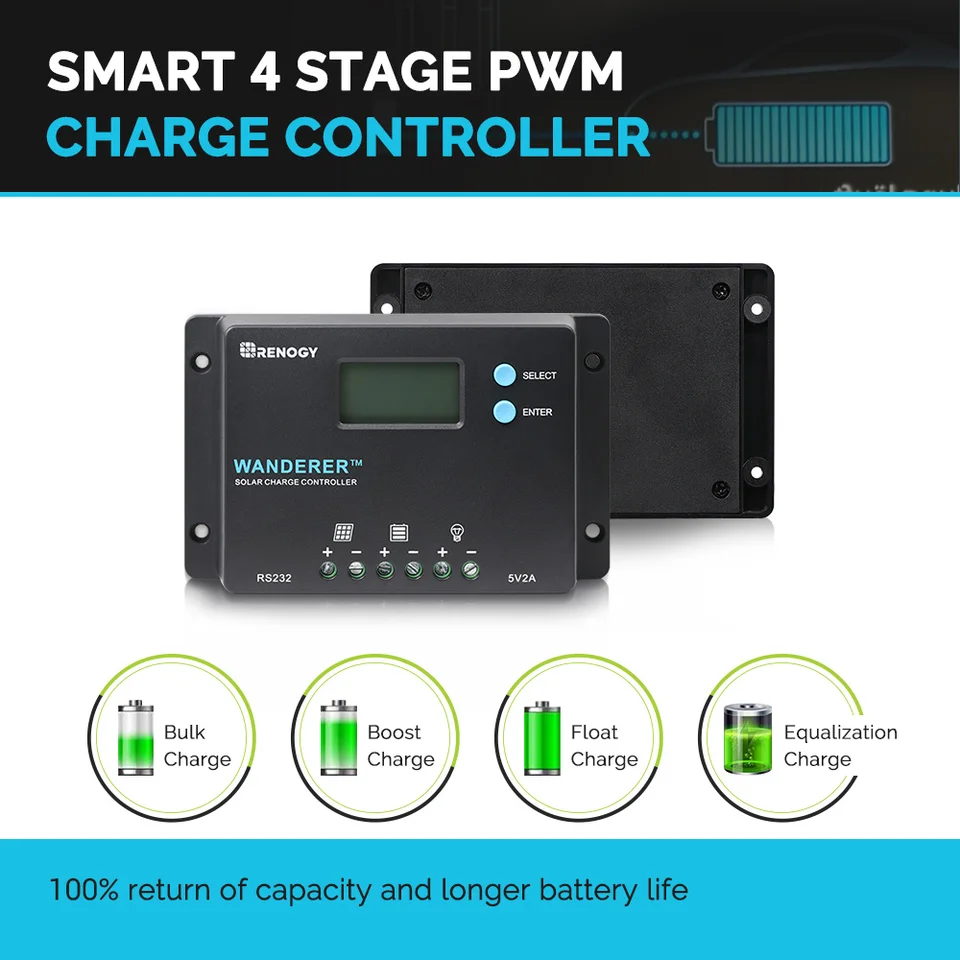 Renogy 10 Amp PWM Solar Charge Controller with LCD
