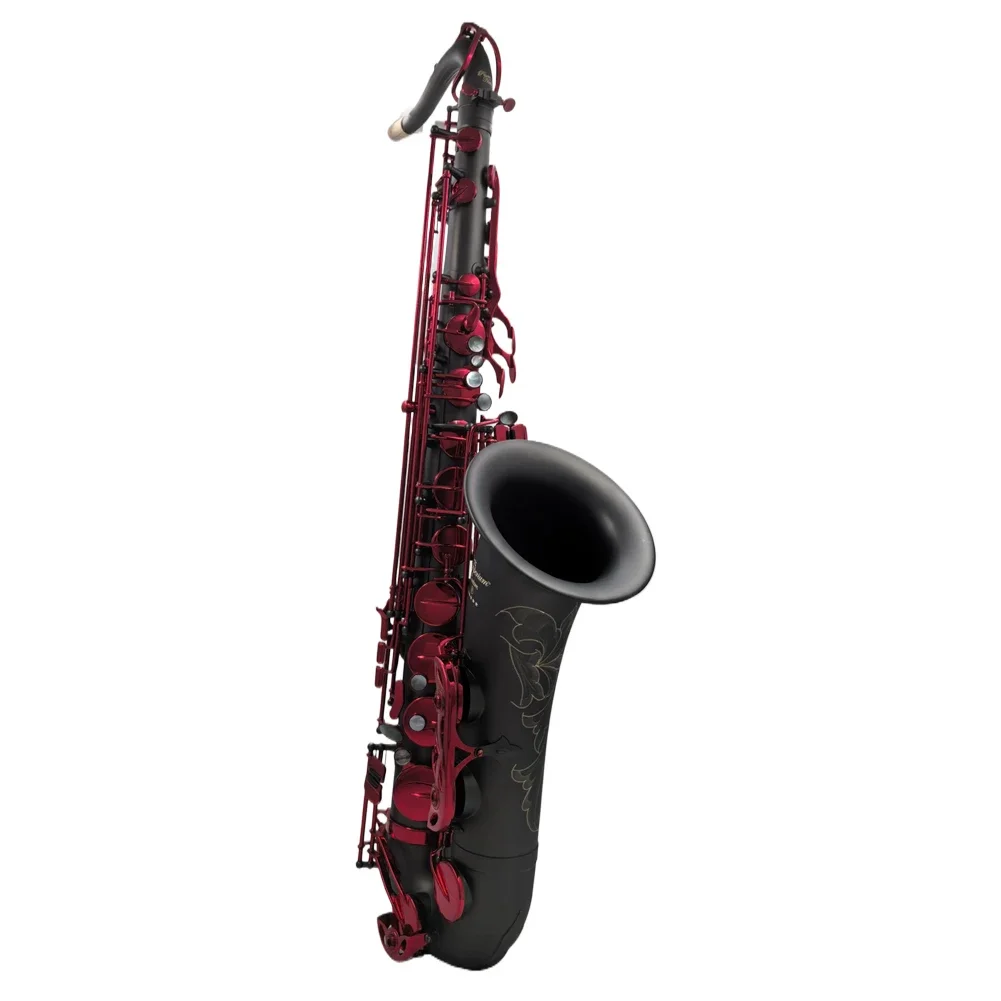 Eastern Music Imperium Professional Matte Black Tenor Saxophone with Red Lacquered Keys &ndash; Bb Key &ndash; High F# Italian Pads