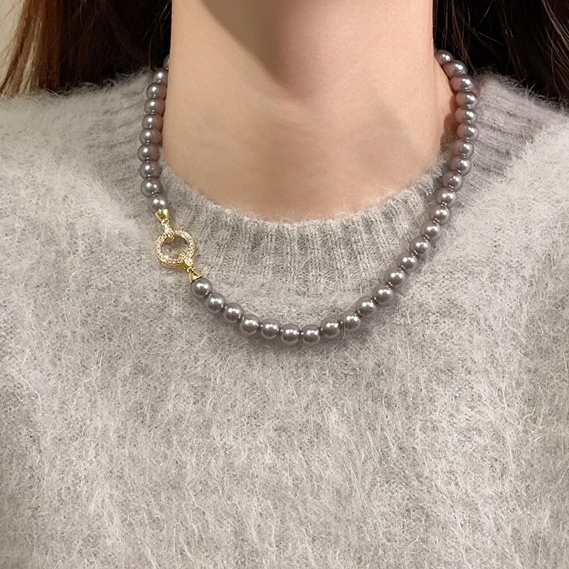 Ожерелье женское с круглыми пряжками и искусственным жемчугом