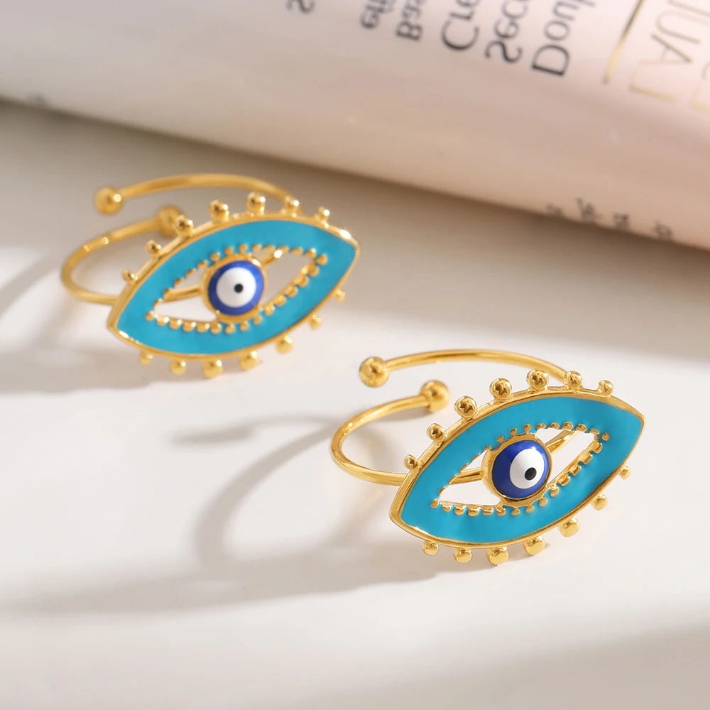 Mehrere Stile 316L Edelstahl vergoldet Ring für Frauen Mode Teufelsauge Blume Herz Ring Mädchen Schmuck Geschenk – Detail 18