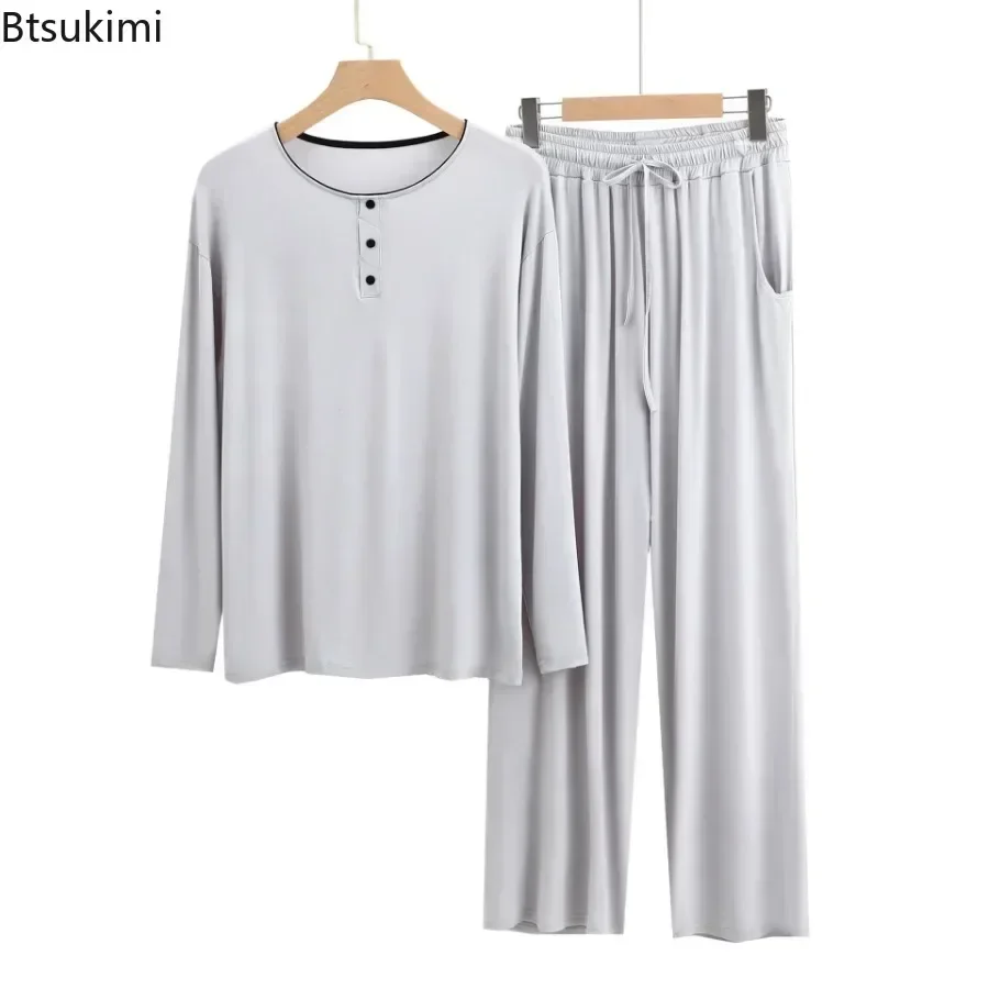 Modal Pajama Sets Men's Long Sleeve Henley Shirt Tops and Pants Home Two Pieces Soft Cozy Sleepwear Outfits Loungewear Male pajamas set man pajamas set