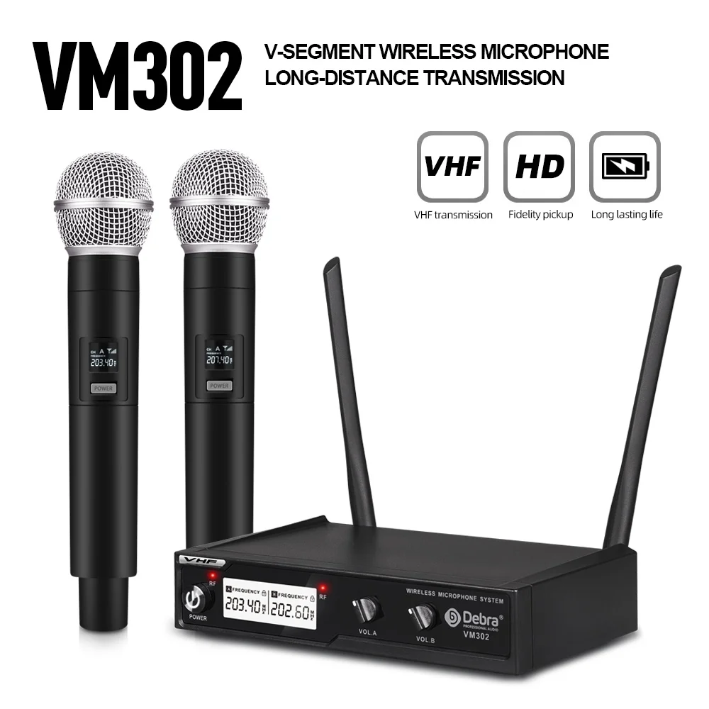 

FROKET UHF Wireless Microphone System VM302 With 2 Handheld Cordless Mic,80 Meters Distance For Church,Speech,Family Karaoke.