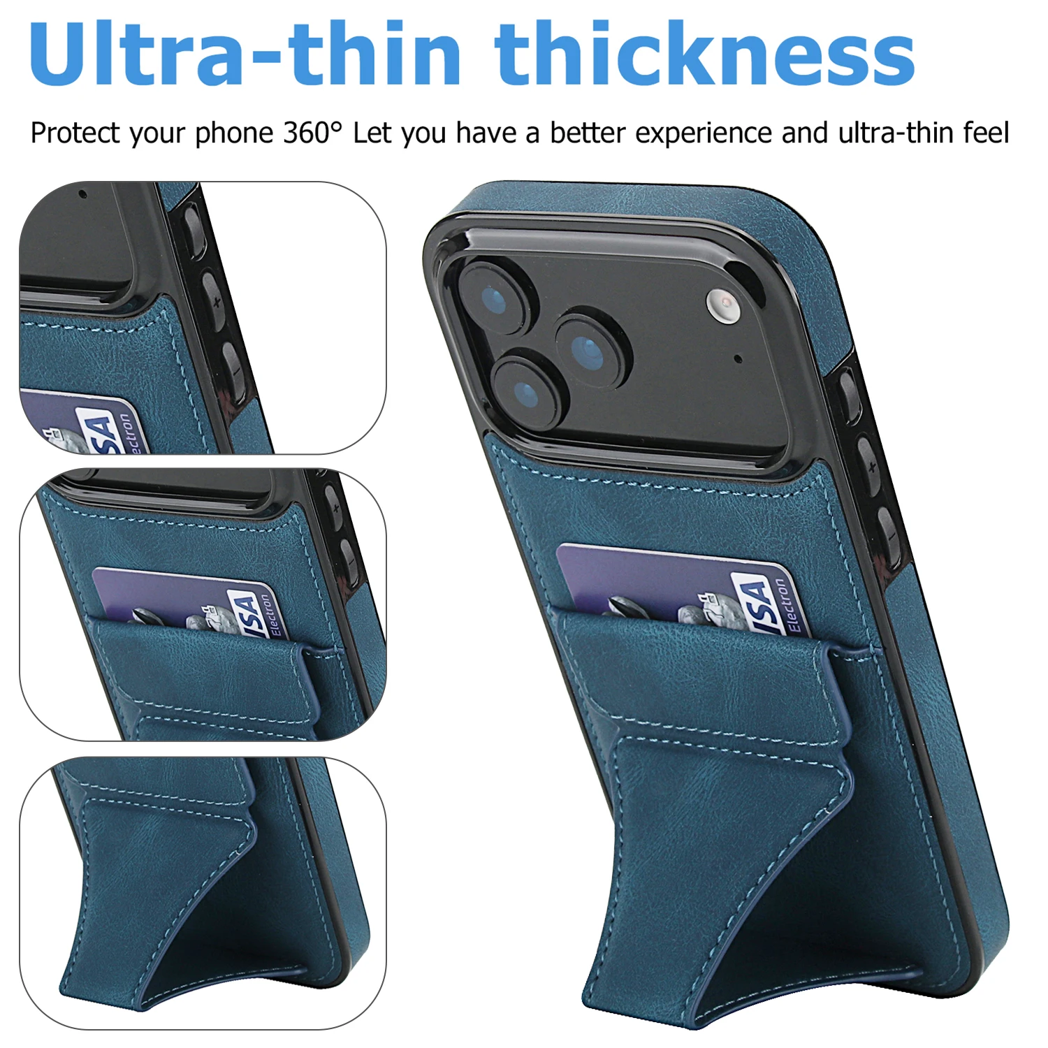 Foldable Leather Phone Case with Credit Card Slots and Kickstand Design