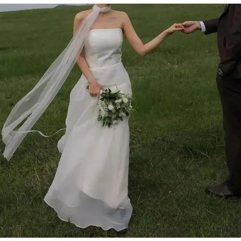 Robes de mariée simples, Sexy, sans bretelles, dos nu, robe de soirée formelle, élégante, longueur au sol, ligne a, nouvelle collection