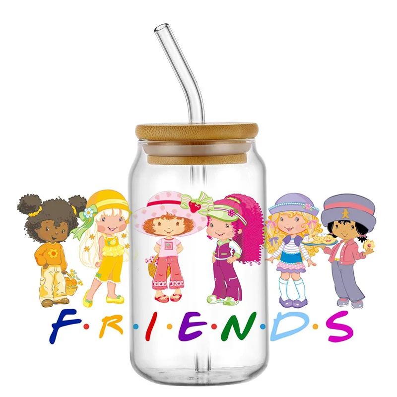 16oz UV DTF Cup Wrap 30 types of cartoon strawberry girls pattern DIY Logo Sticker