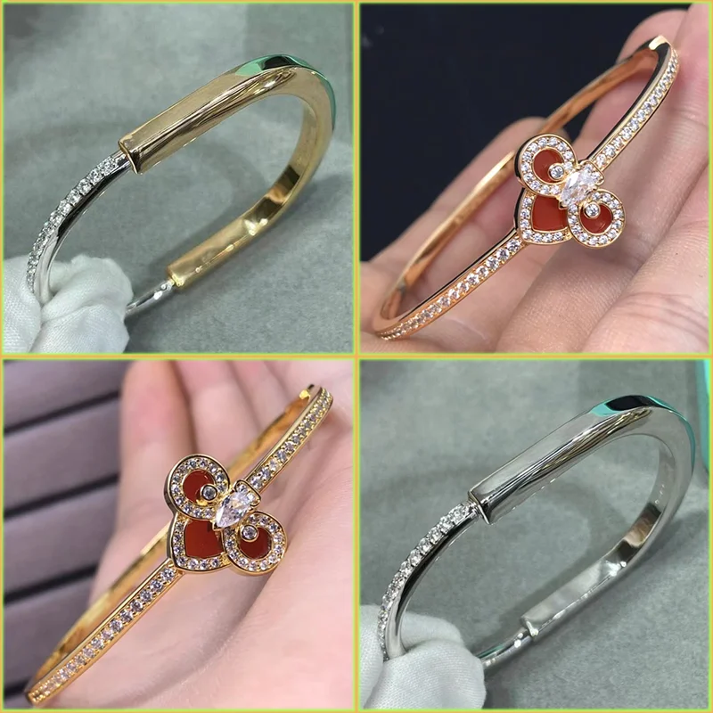 

High Quality New 2023 Tif Hot Brand Luxury Jewelry Bangles For Women Classics Geometric Zircon Lock Rose Gold Anniversary Gift