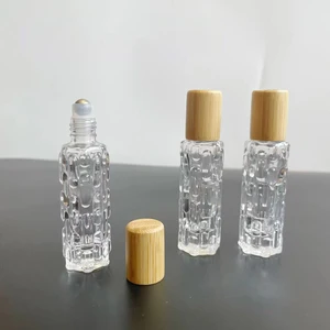 Roll on Bottle Glass Bamboo Lid 10ml Mini Perfume Bottle Portable Roll-On Essential Oil Container Cosmetic Sample Packaging