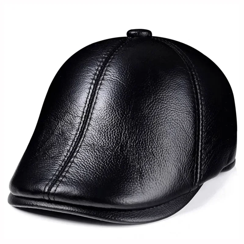 겨울 가죽 Windproof Duckbill Berets 남자 모자 소 가죽 Gorras 따뜻한 귀 보호 Casquette 모자 남성 Drake Boina