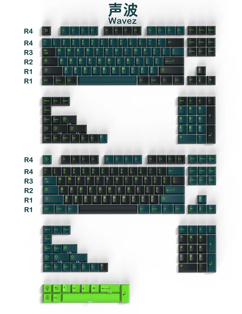 Abs Double Shot Key Caps Cherry Perfil Keycap para 61 64 68 84 87 96 980 104 Chaves Grupo Ícone Gmk Wavez 253 Chaves - Imagem 3