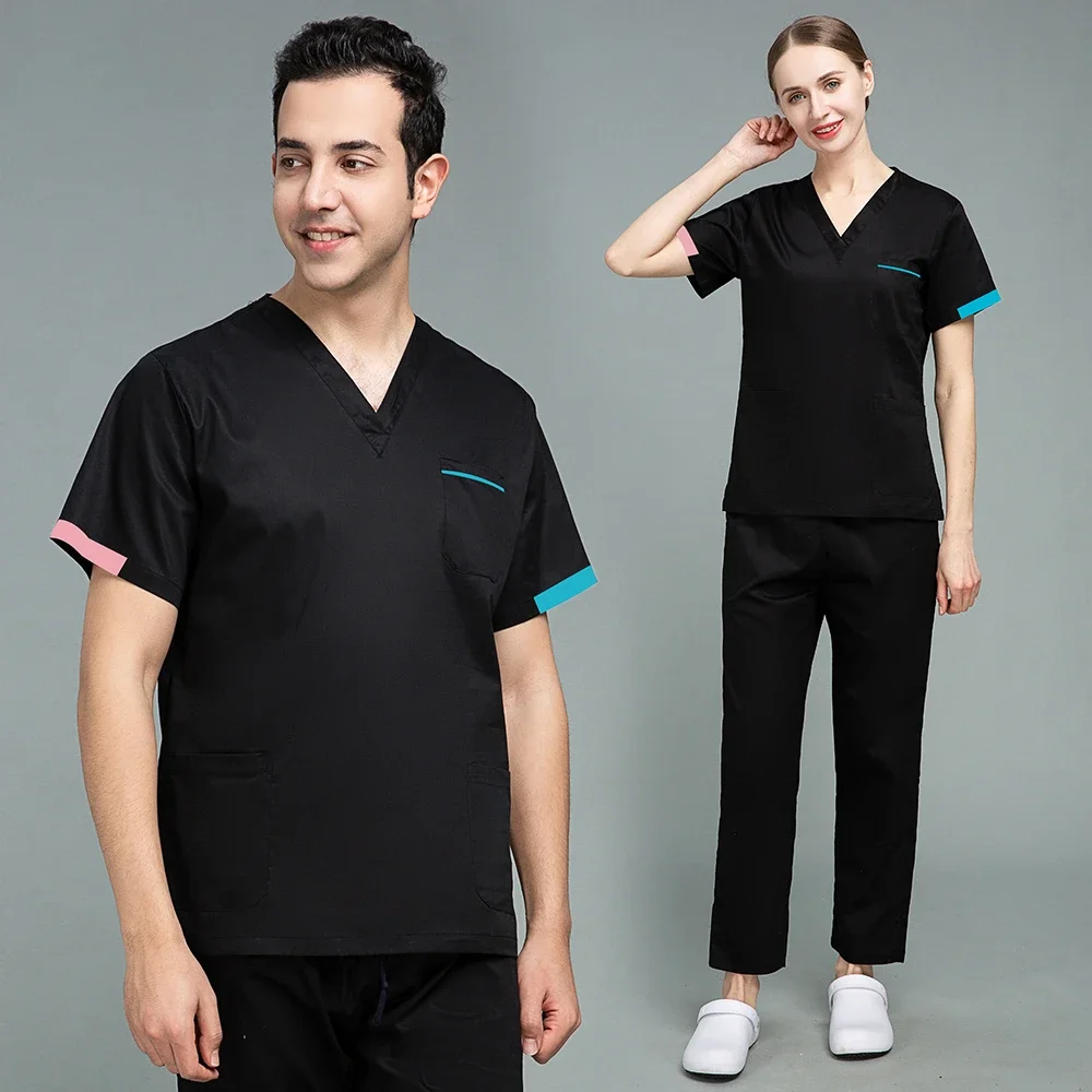 

Operating Room V Neck Nurse Work Suits Scrub Uniform Doctor Workwear Scrubs Set Top Pant Solid Color Nursing Uniforms Women Men