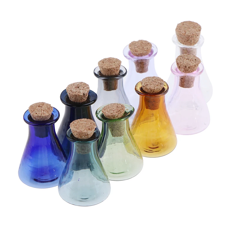 

2pcs Dollhouse Miniature Color Wishing Bottle Cone Glass Vase Food Play Scene Model DIY Glass Bottle Vase For Dollhouse Decor