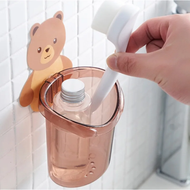 Toothbrush Holder Adorable Bear Hug Storage Cup Wall-mounted Drain Design Easy Organization Toothbrush Cup Bathroom Supplies