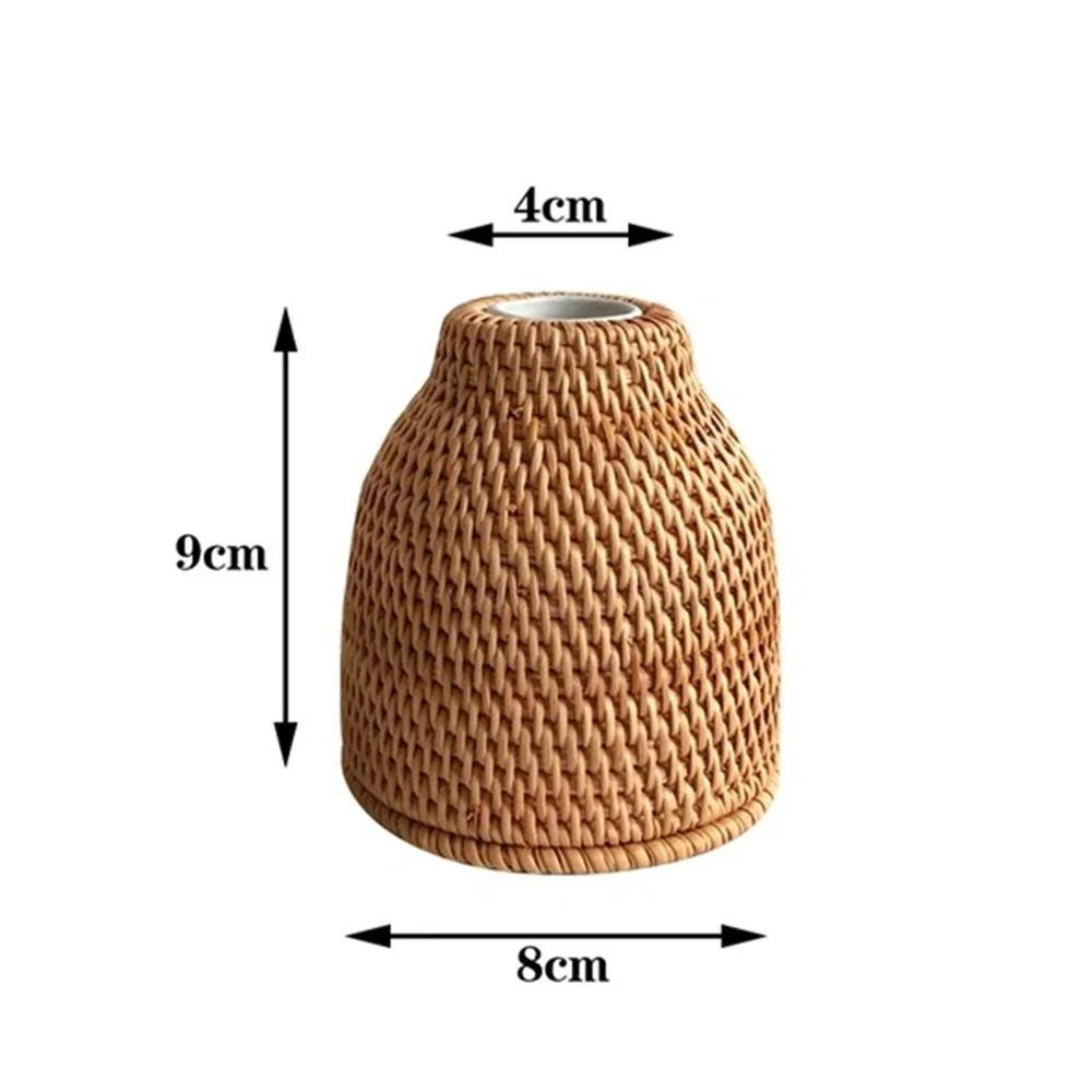 Nordic Style Rattan Vase,Japanese style Porcelain Flower Vases,Tabletop Plants Pot Terrarium for Plants Living Room Home Decor 6