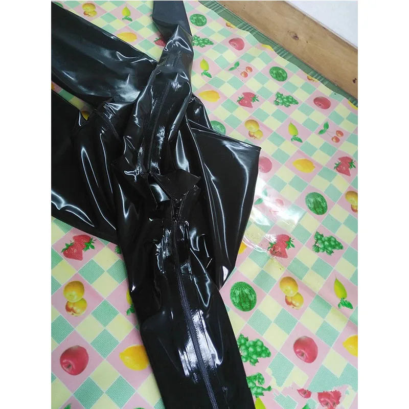 Men Latex Catsuit Orange Jumpsuit Crotch 2 Front Shoulder Zip Customize Fetish Rubber Bodysuit Cosplay Costumes