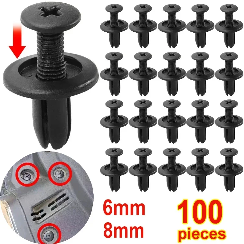 Remaches de plástico de 8mm/6mm, tornillos de parachoques para guardabarros de coche, Clips, remaches, agujero de 8mm, Clip de pasador de empuje de plástico, accesorios para coche