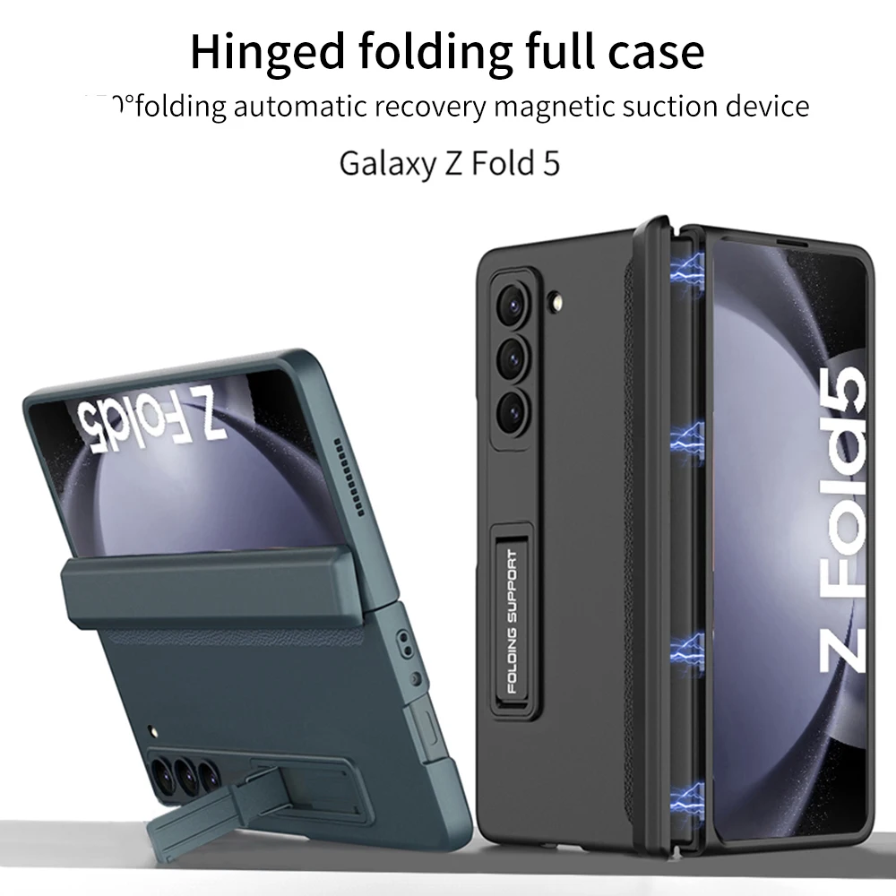For Samsung Galaxy Z Fold 5 Case Ultra Thin Matte Bracket Magnetic Folding Hingle Shockproof Protection Hard Cover Accessories