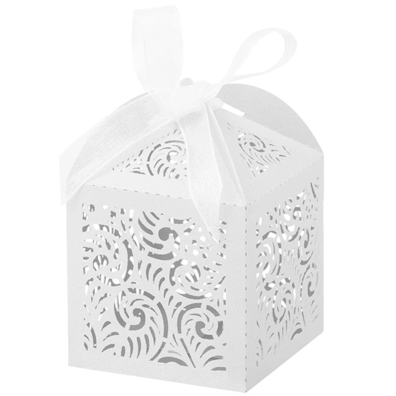 

100Pcs Laser Cut Favor Boxes, 2X2inch Small Gift Boxes For Presents, Party Wedding Favors Boxes With Ribbon