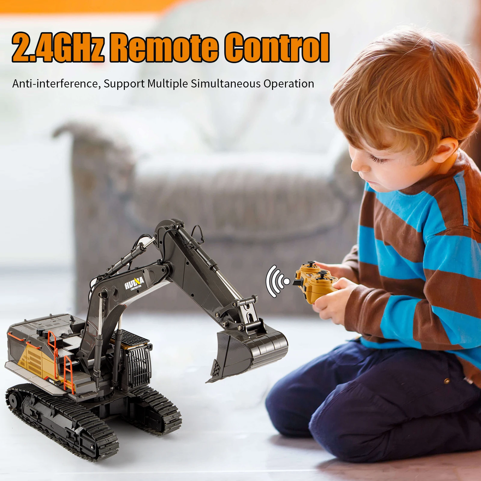 HUINA 1/14 RC Alloy Remote Control Excavator 2.4GHZ 22CH Wireless Remote Control Engineering Vehicle Model Boy Children's Toy 3