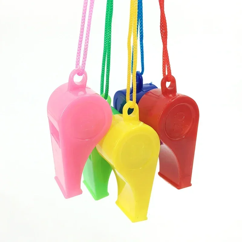 10pcs Mini Plastic Whistle with Rope Children Toys Kids Football Soccer Rugby Cheerleading Whistle Birthday Party Supplies