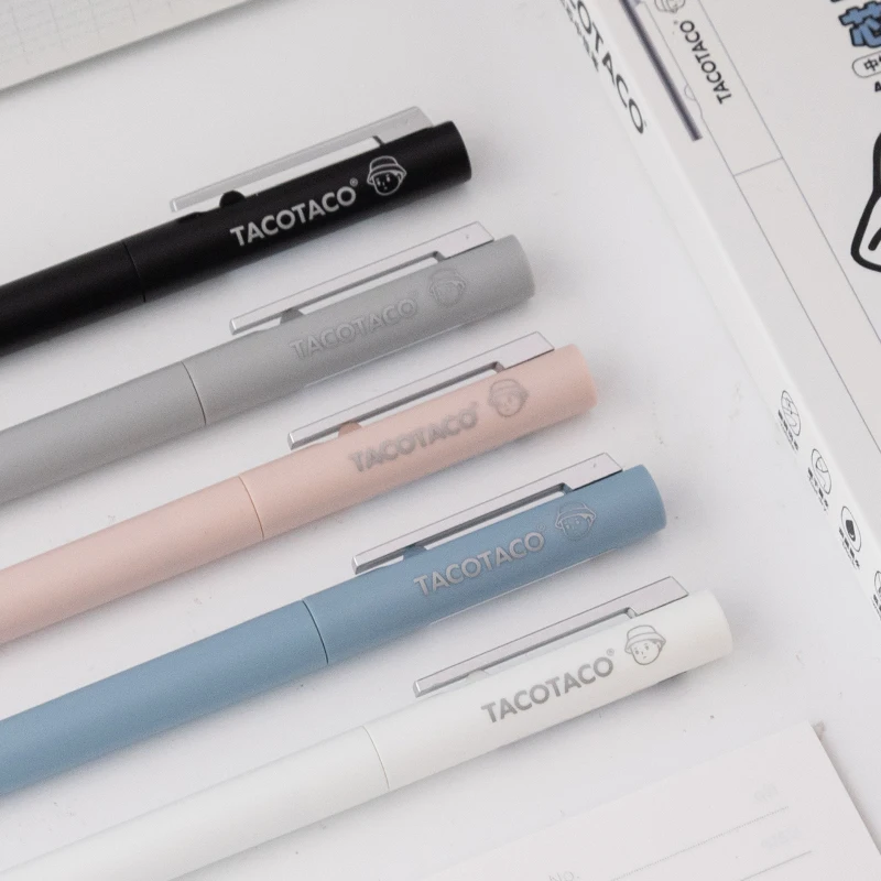 4 Pcs/Set Creative Low Gravity Center Gel Pen Morandi Color Rotating Refill 0.5mm Black Ink Quick-Dry Writing Pens Stationery