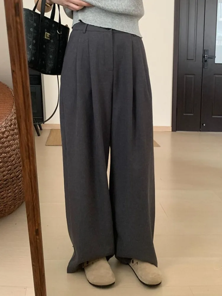 HOUZHOU Korean Fashion Youthful Woman Suit Pants Baggy Japanese Harajuku Female Trousers High Shot Vintage Office Ladies Slacks