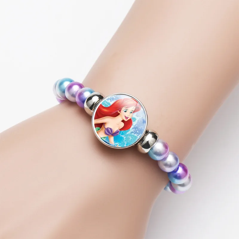 

Cartoon Disney Stitch Bracelet Anime Figure The Little Mermaid Glass Filled Acrylic Ajustable Wristband Accessories Kid Toy Gift