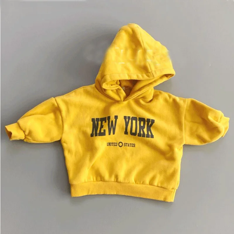 Children Sweatshirt Winter New Fashion Letter Print Baby Fleece Hoodie Toddler Boy Long Sleeve Warm Hooded Sweatshirt Baby Plus Velvet Hoodie