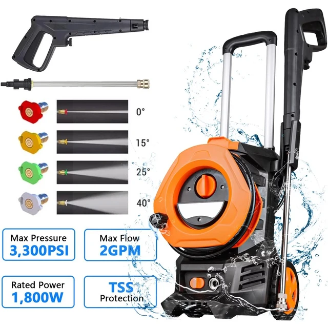 3300 Electric Pressure Washer for Cars Homes Driveways Patios Orange