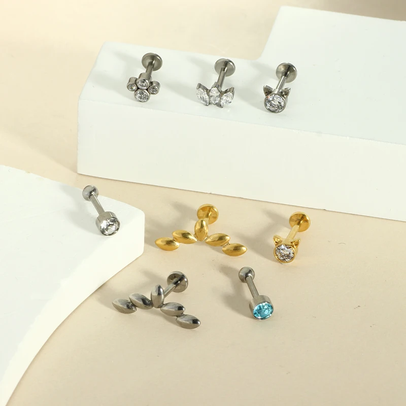 1PC G23 Titanium Flat Black Stud Earring Labret Piercing Tragus Lip Ring 8mm Internal Thread Helix Earring Lobe Cartilage Earar