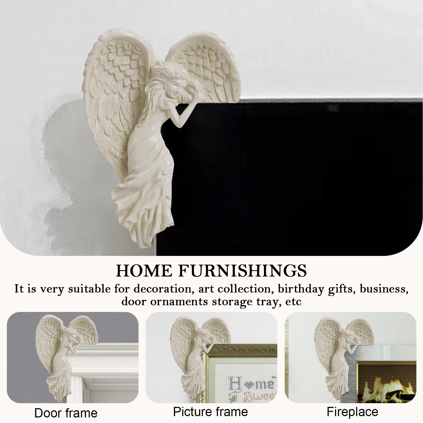 Resin Redemption Angel Statue Door Frame Ornament 3D Door Corner Angel Sculpture Handicrafts Home Decor for Garden Office Door