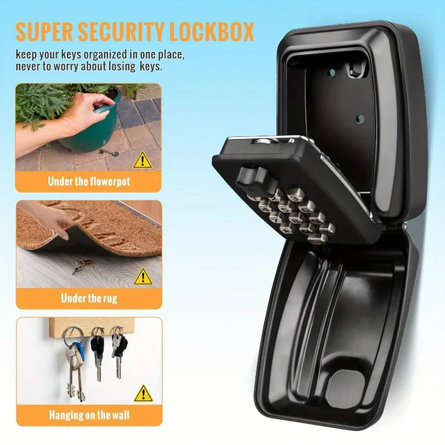 Password Key Lock Box Waterproof Wall Mounted Lock 12 Digit Combination Resettable Large Capacity Security Lock Box for Home Gar 3