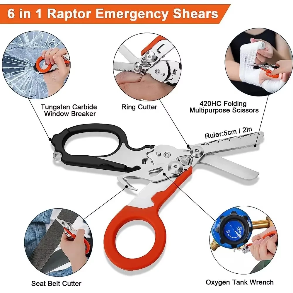 Stainless Steel Folding Scissors Outdoor Tool Combination Gadget Multifunction Scissors Raptors First Aid Expert Tactical 3