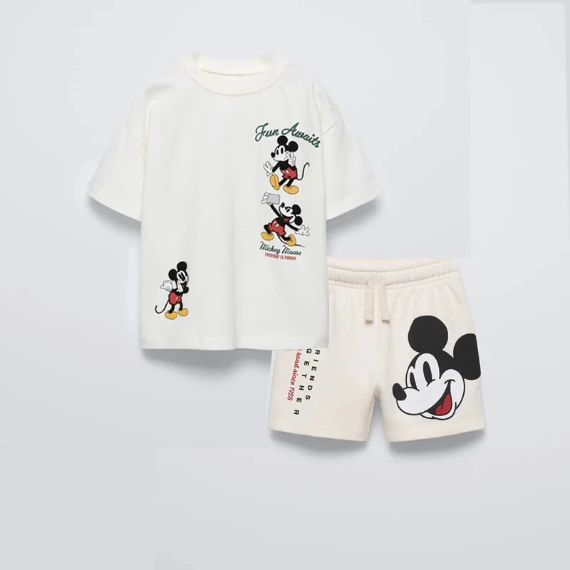 Mickey Tshirt Sports Shorts 2piecs/set Boys And Girls Cute Tops Tracksuits Cartoon Short Sleeve Suits Toddler New Design Costume