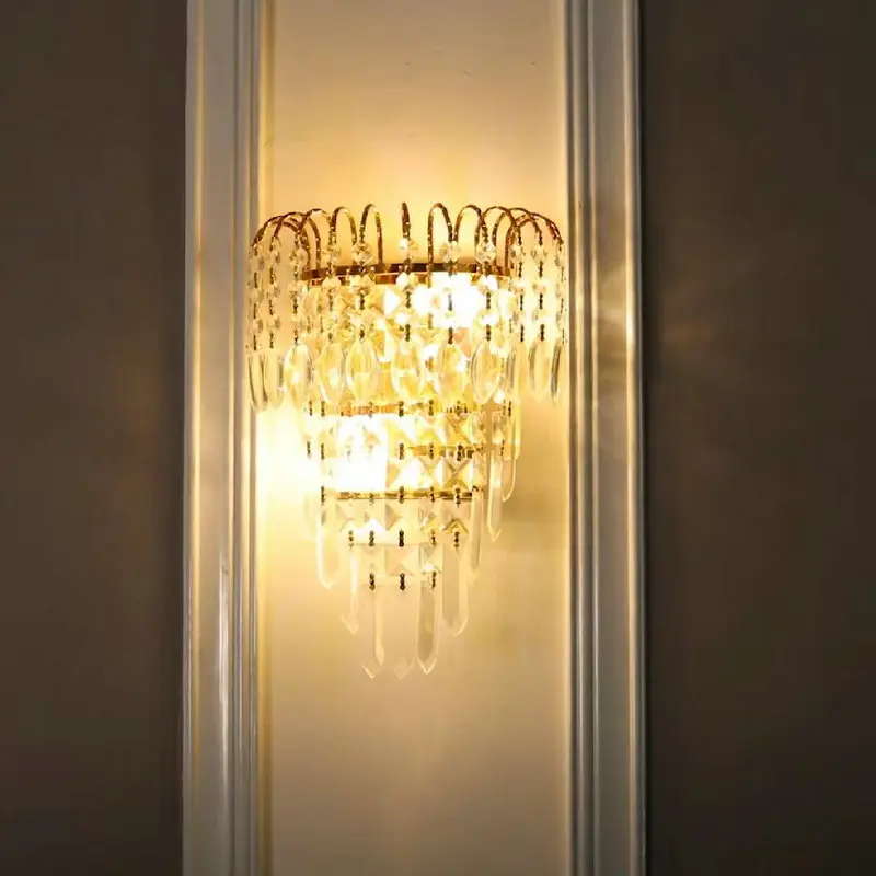 

Luxury Gold K9 Crystal Modern Home Interior Decoration Lighting Fixture Living Room Background Wall Hotel Bedroom LED Wall Lamp