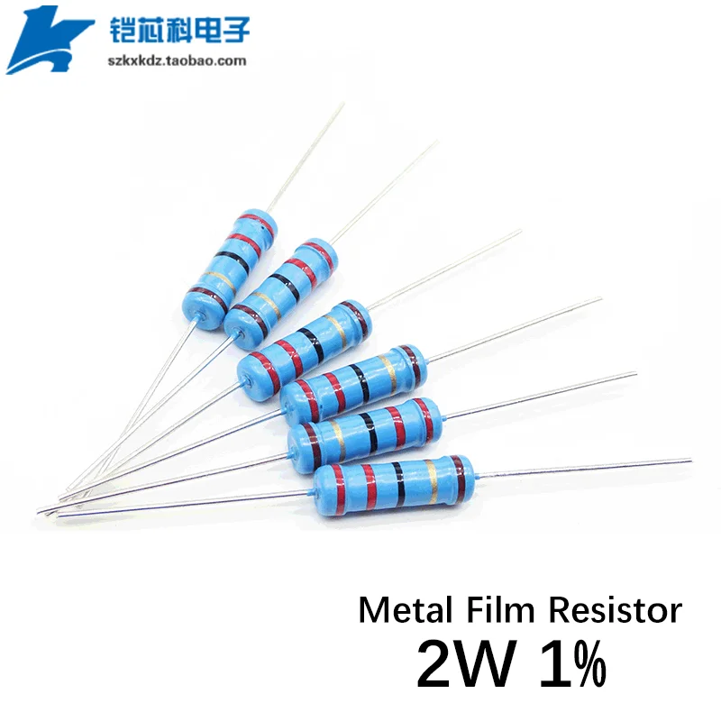 20Pcs Metal Film Resistor 2W 1% 0.1Ohm-0.91Ohm 1Ohm-10M 10 100 Ohm  1K 1.2K 10K 2.2K 100K Color Ring Resistance 10R 100R