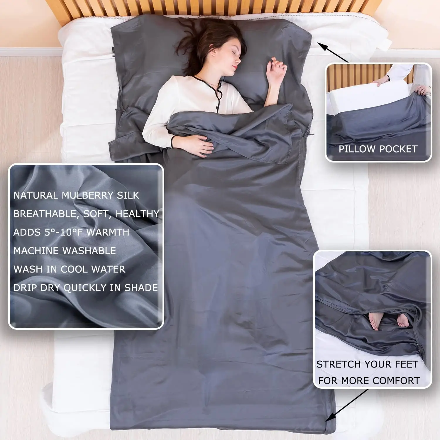 Sack with All Around Zippers, 87&rdquo;x43&rdquo; Large Sleeping Sheets for Hotels, Travel & Camping, Multifunctional Travel