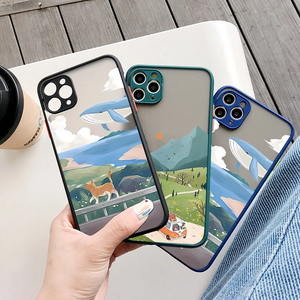 Vibrant Cartoon Scenery Matte Phone Case - Durable Hard Shell Cover